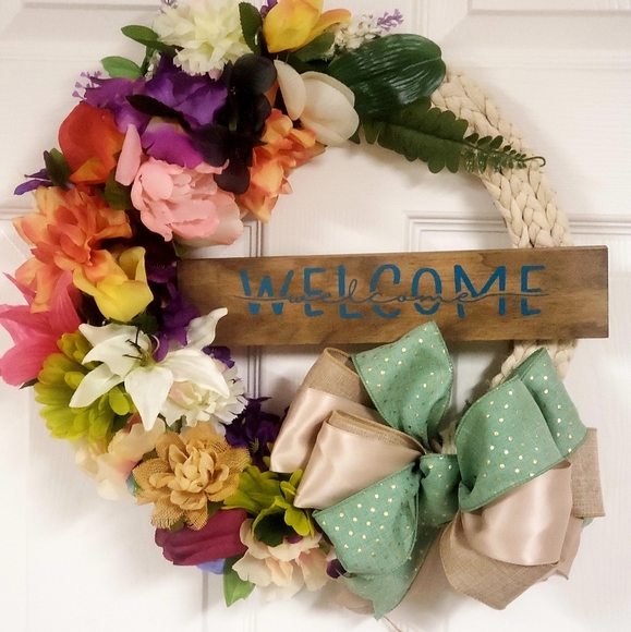 Spring Floral Braided Welcome Wreath Front Door - Picture 2 of 12